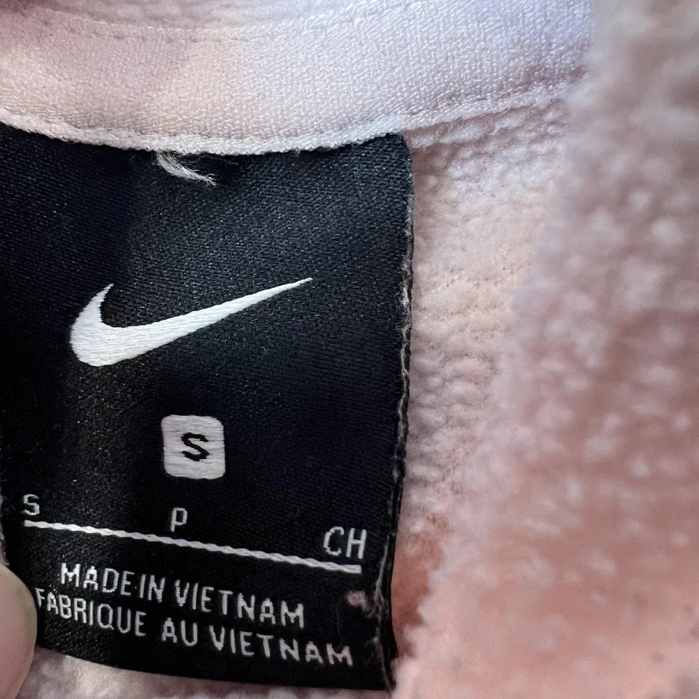 Nike Hoodie Womens Small Pink Fleece Pullover Script Logo Kangaroo Pocket